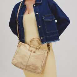 Alternative view of Sheila Medium Satchel in Metallic Leather - Gold Leaf