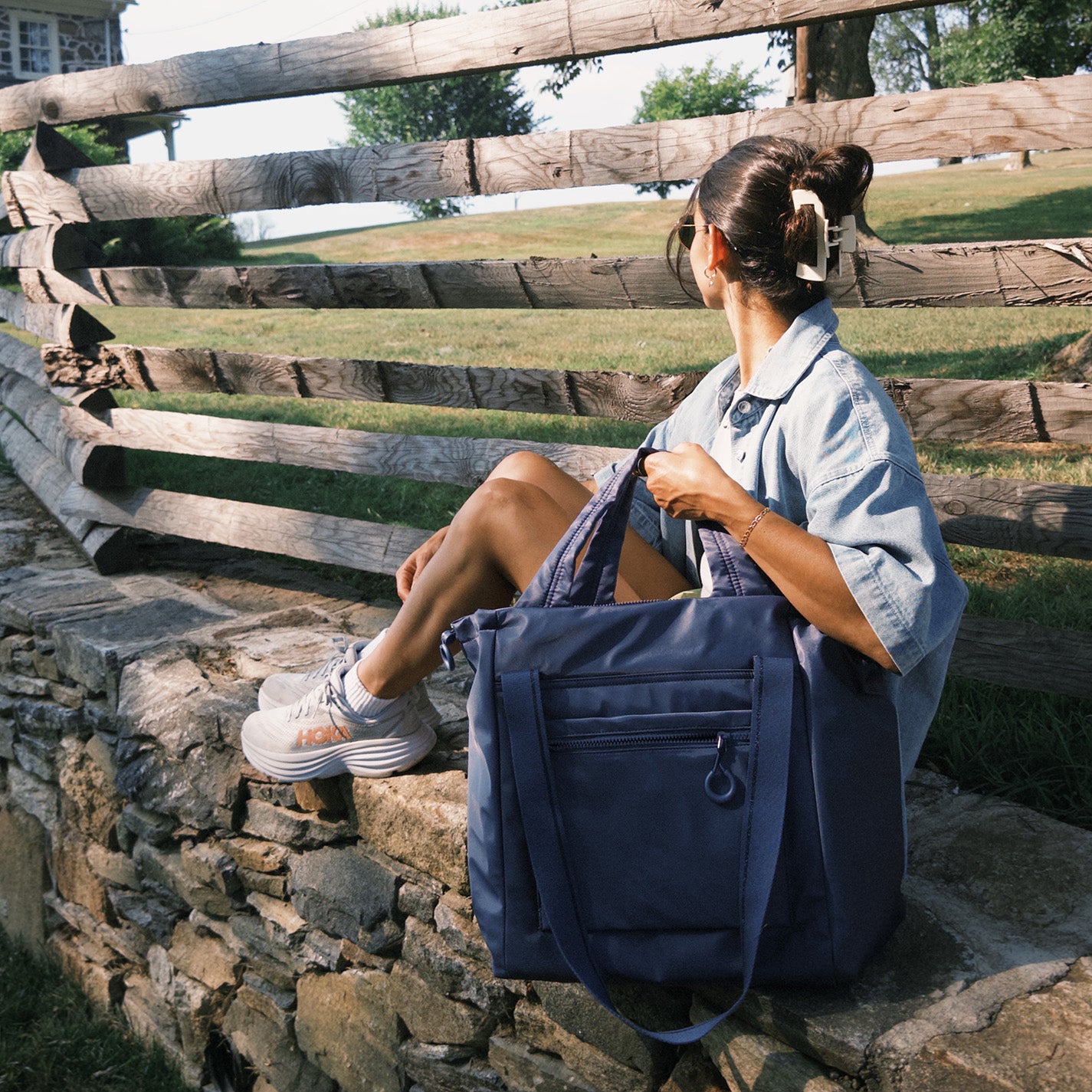 PLACES TO GO Tote in CaRefiber recycled nylon - Ocean - Image 2
