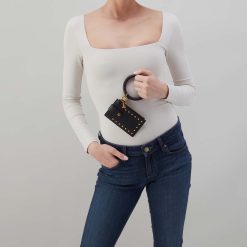 Alternative view of Ring Credit Card Wristlet in Pebbled Leather - Black