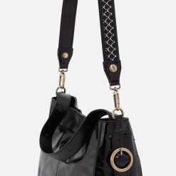 Alternative view of Lattice Stud Strap in Polished Leather - Black