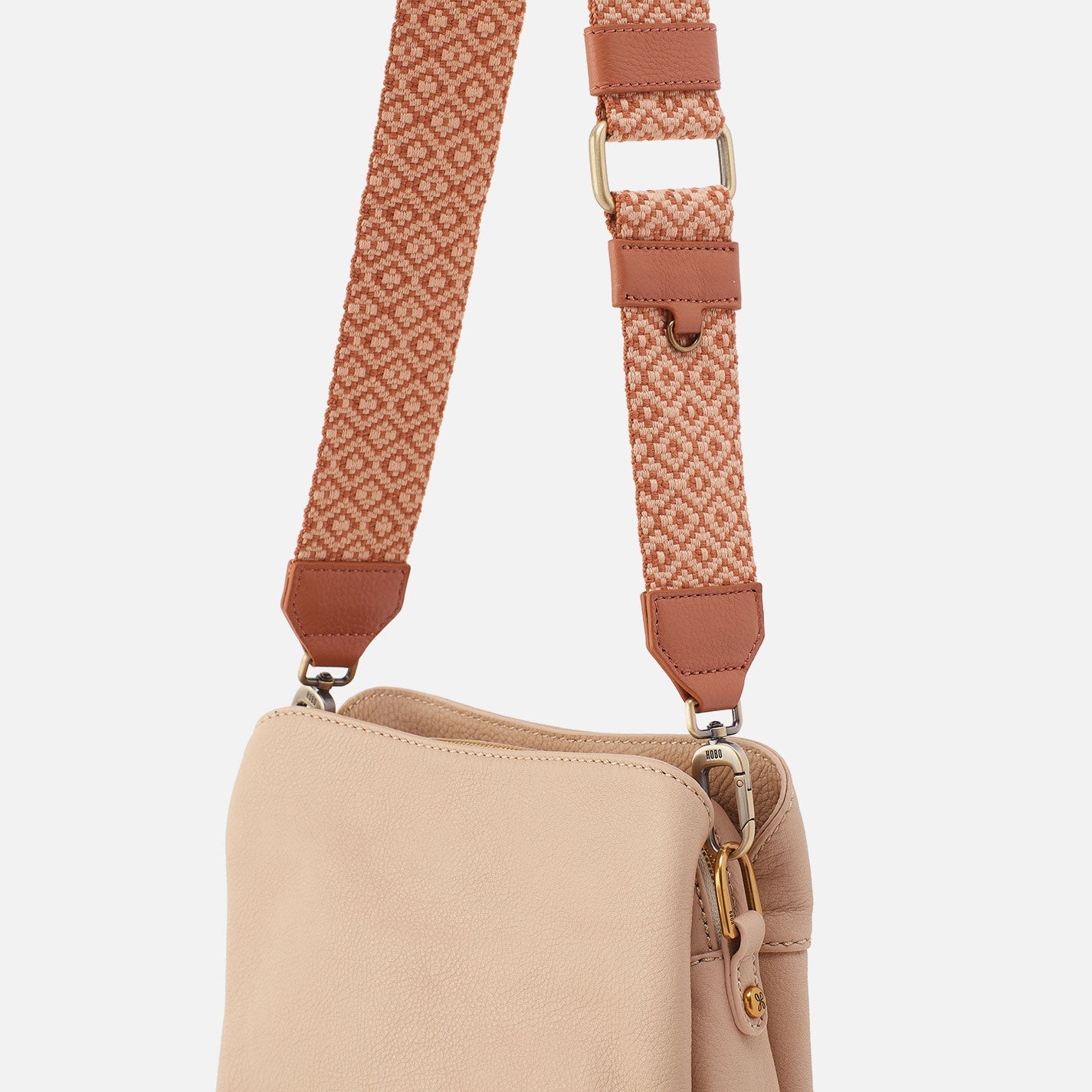 Webbing Strap In Webbing Fabric With Pebbled Leather Trim - Desert Sun - Image 2