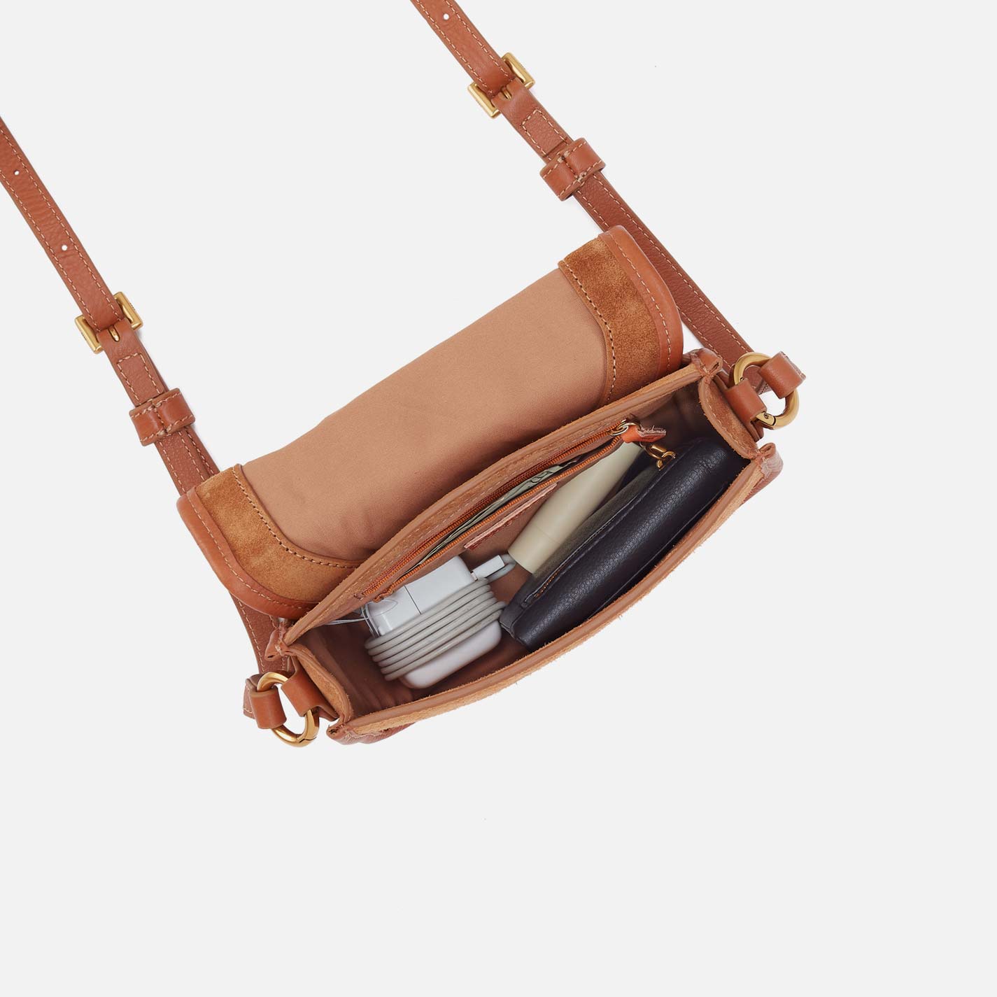 Kiva Small Crossbody in Suede Leather - Oak Barrel - Image 4