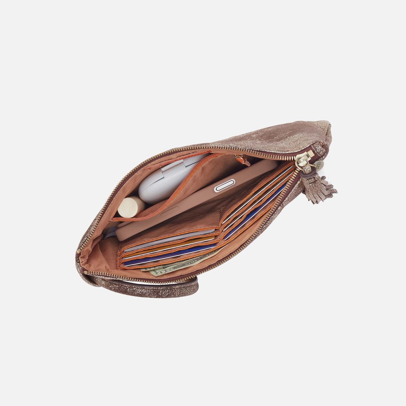 Sheila Soft Ring Clutch in Metallic Leather - Cocoa Platinum - Image 3