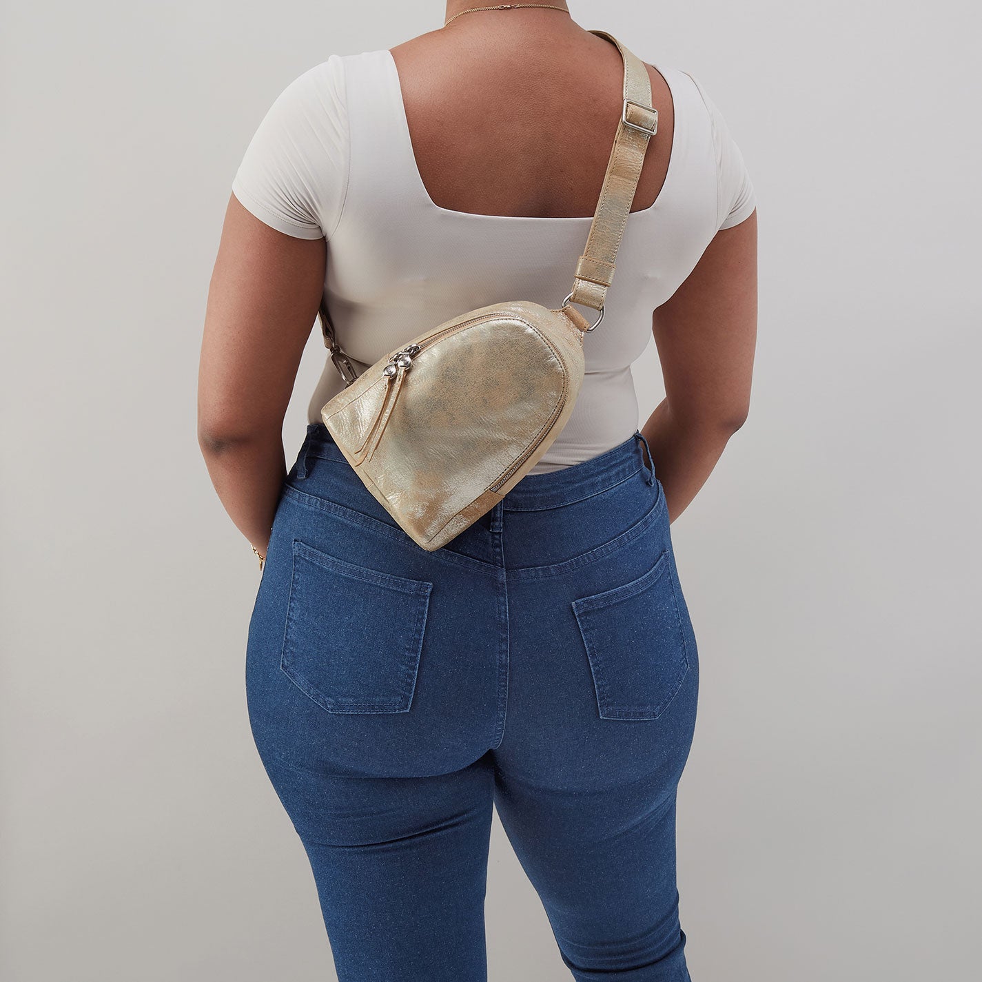 Fern Sling In Metallic Leather - Saddle Stardust - Image 5