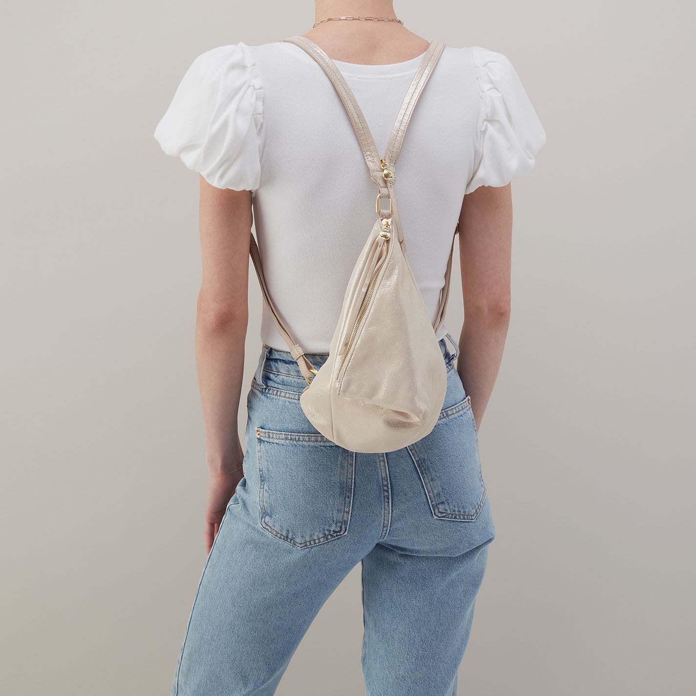 Sway Small Sling In Metallic Leather - Sand Shimmer - Image 5
