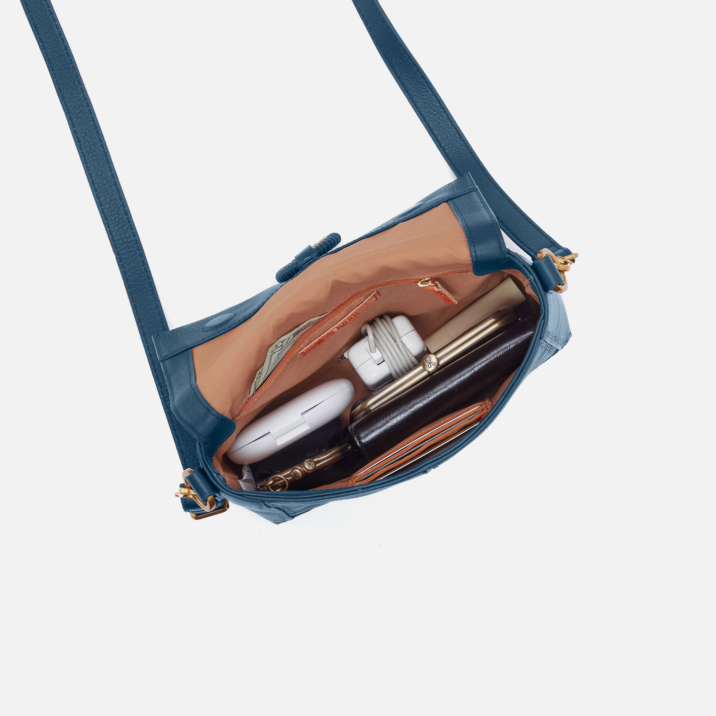 Austin Flap Crossbody in Pebbled Leather - Peacock Feather - Image 3