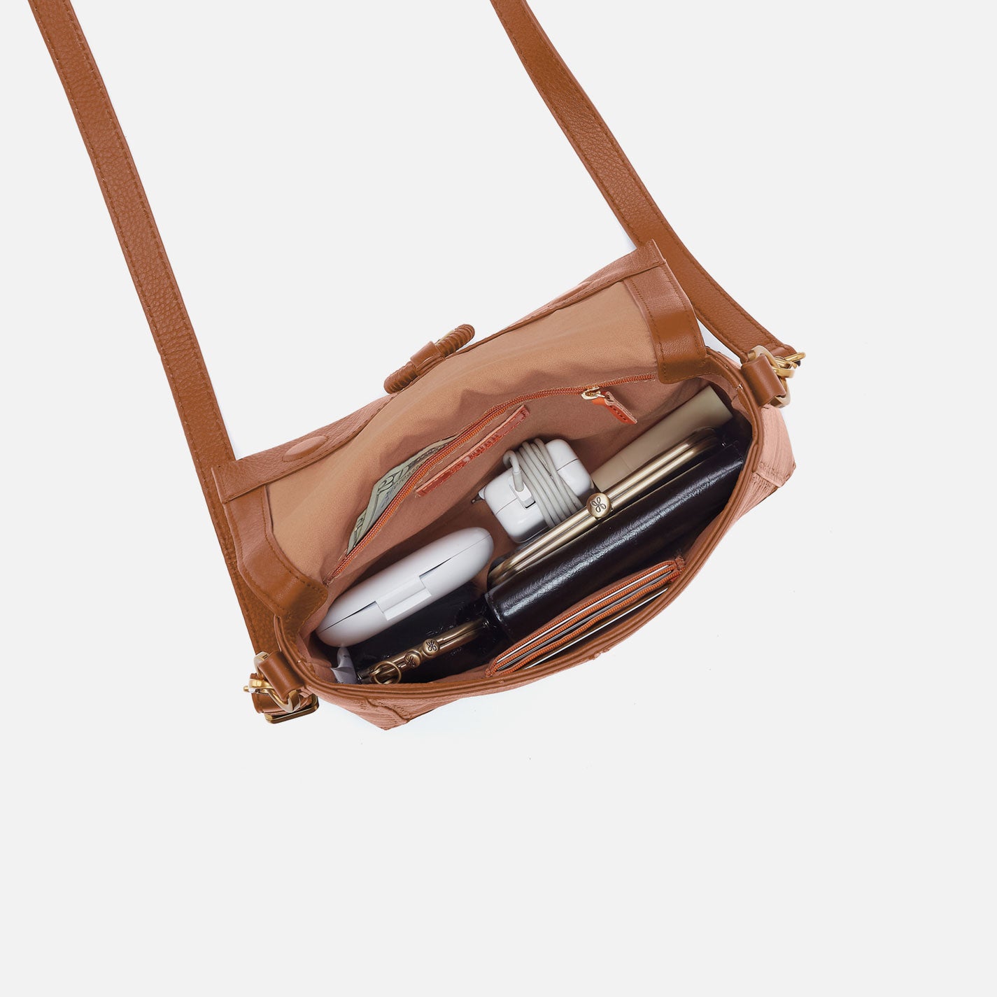 Austin Flap Crossbody in Pebbled Leather - Warm Honey - Image 3