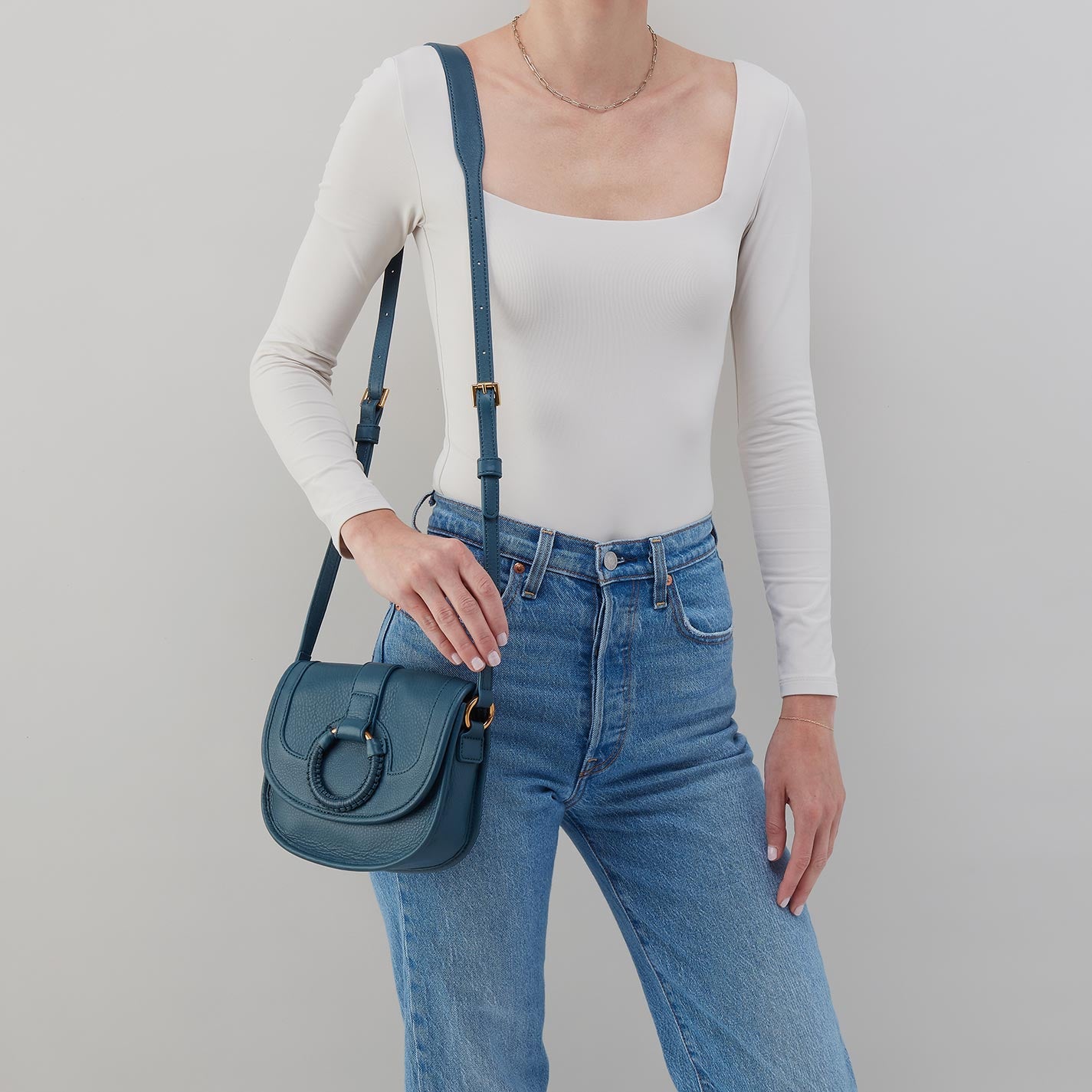 Kiva Small Crossbody in Pebbled Leather - Peacock Feather - Image 3