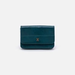 Jill Flap Card Case in Polished Leather - Wild Bluegrass