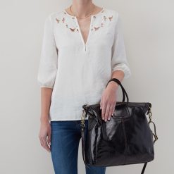 Alternative view of Sheila Large Satchel in Polished Leather - Black