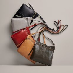 Alternative view of Cambel Crossbody In Polished Leather - Light Grey