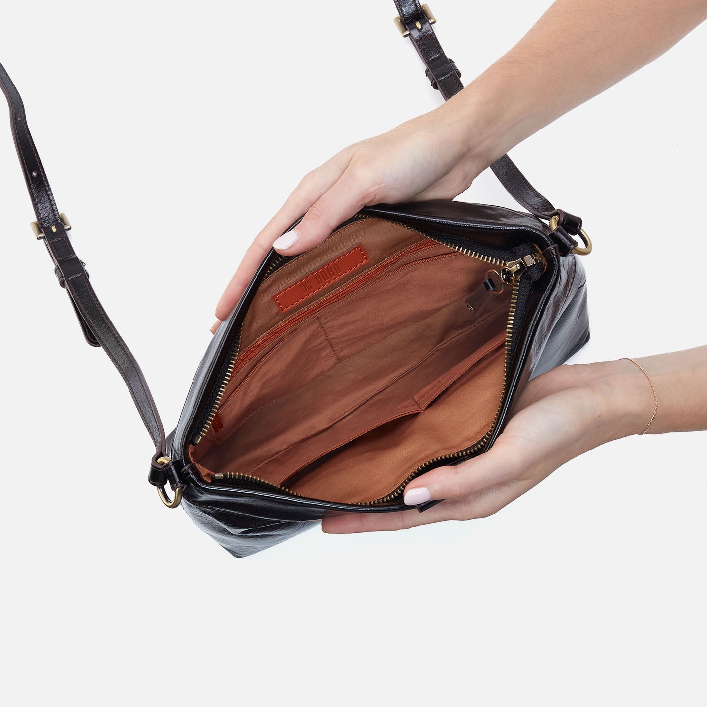 Romy Medium Crossbody in Polished Leather - Black - Image 4